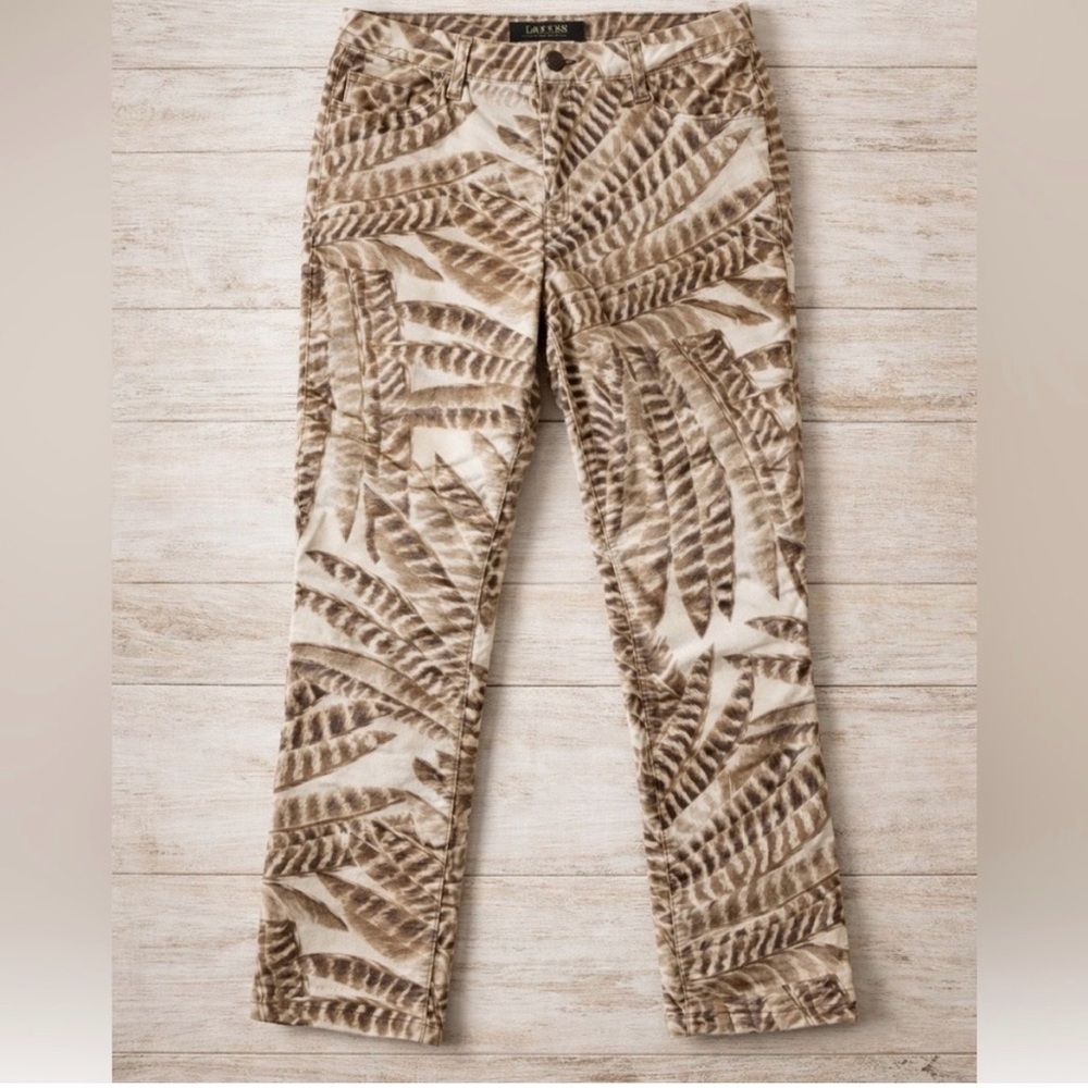Ralph Lauren Petite Palm Leaf Pants 8P | Stretch Straight Leg Neutral Spring - Picture 2 of 7